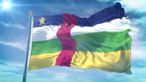 Central African Republic Flag Waving in Realistic Sky