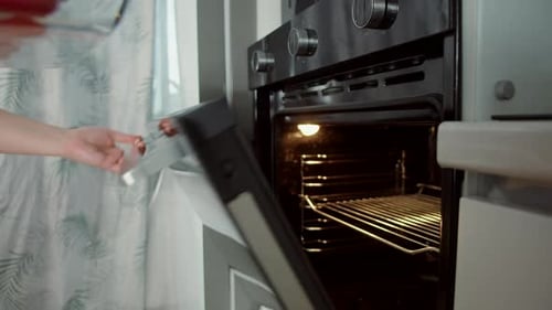 Woman Puts Stuffed Peppers Into Lit Oven
