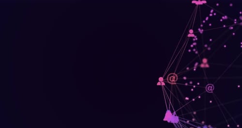 Animation der digitalen Schnittstelle und des Netzwerks von Verbindungen mit rosa Icons sozialer Netzwerke