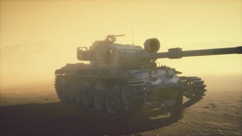 World War II Tank in Desert in Sand Storm