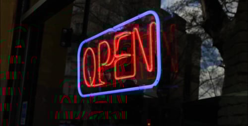 Illuminated Neon Open Sign, City Night
