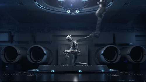 Roboter Manufacturing Corporation. Animation von Förderbändern in einer Roboter-Fertigungsanlage