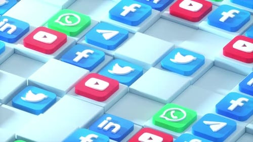 3D Animated Social Media Icons on a Modern Grid