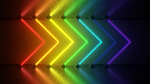 Vibrant Neon Rainbow Arrows Moving Forward Loop