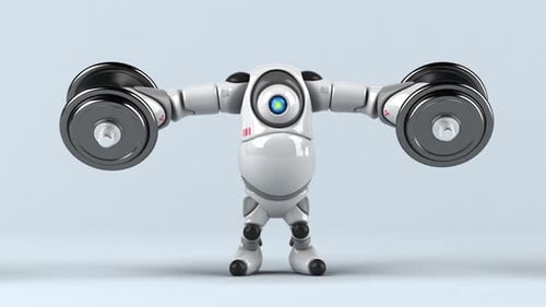 Lustiger großer Roboter mit Gewichten