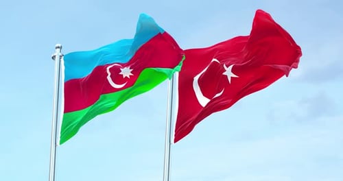 Realistic Waving Flags of Azerbaijan and Turkey