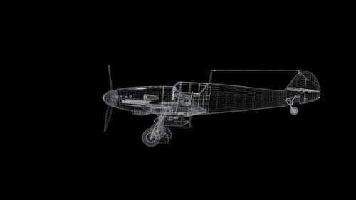 Futuristic Wireframe Airplane Model Rotation