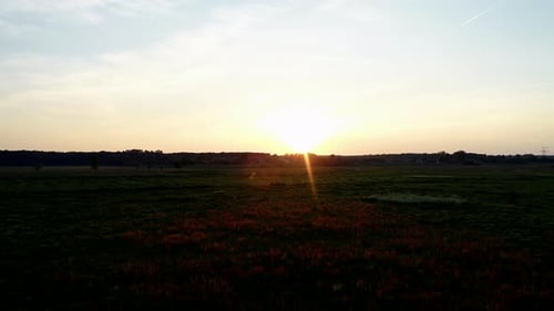 Aerial View of Green Field at Sunrise