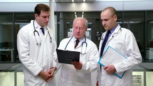 Doctors Reviewing Documents in Modern Hospital