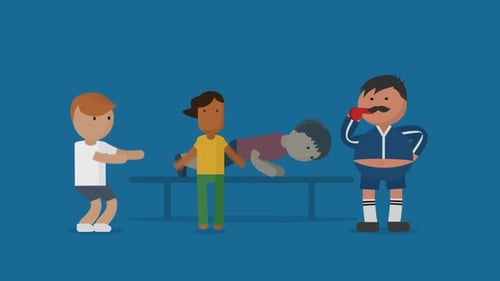 Group of young people exercising in physical education at the elementary school.