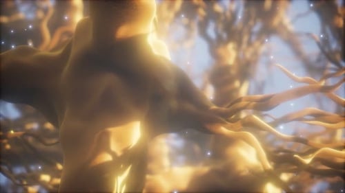 Viagem através de uma rede de células de neurônios dentro do cérebro