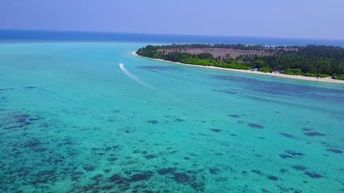Aerial sky of tropical bay beach by ocean and sand background