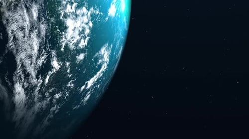 Rotating Earth-like Planet with Clouds and Stars in Space