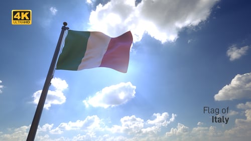 Waving Italy Flag with Sun and Clouds