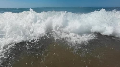 Slow Motion Footage of Sea Waves Breaking on Shore