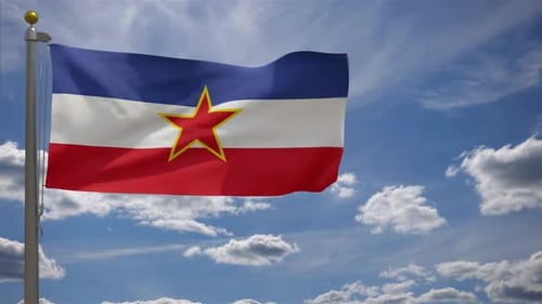 Realistic Waving Country Flag Against a Cloudy Blue Sky