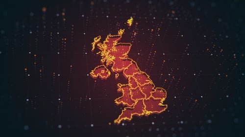 Animated Digital UK Map with Glowing Network Outline