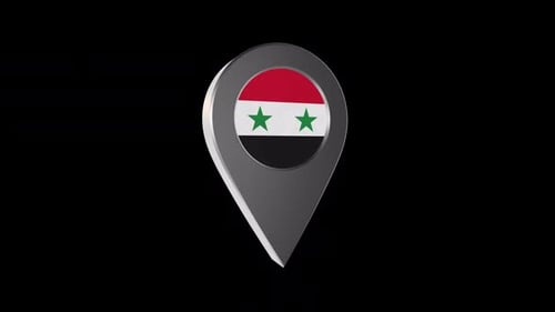 3D-Animationskarte-Zeiger mit Syrien-Flagge mit Alpha-Kanal - 2K