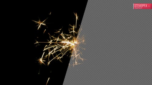 Sparkler Emits Bright Sparks Against Black Background
