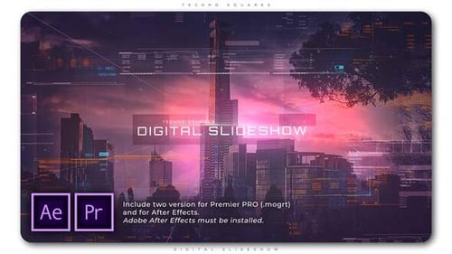 Futuristic Digital Slideshow with Dynamic Square Overlays