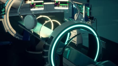 Futuristic Sci Fi MRI Scanner Medical Equipments in Hospital
