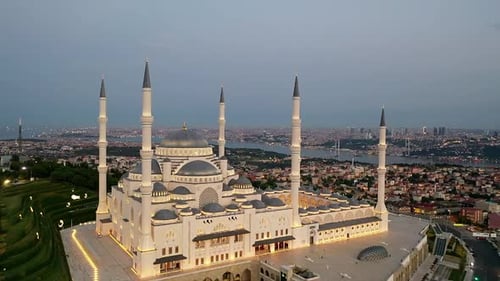 Majestic Mosque Aerial View at Twilight