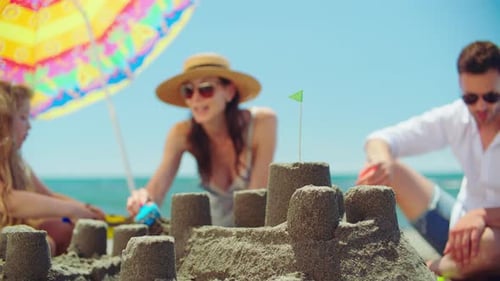 Close-up of sandcastle towers