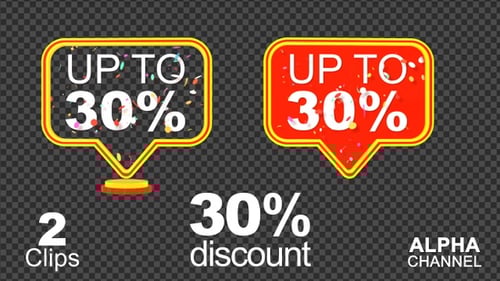 Up To 30% Sale Tag with Confetti Burst Animation
