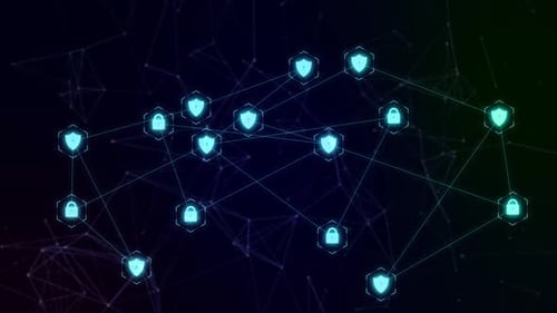 Digital Blockchain Network with Glowing Security Shields Animation