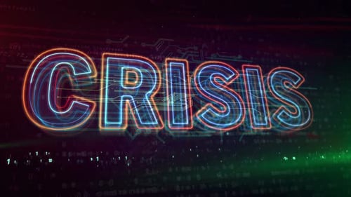 Futuristic Neon Crisis Text on Digital Background