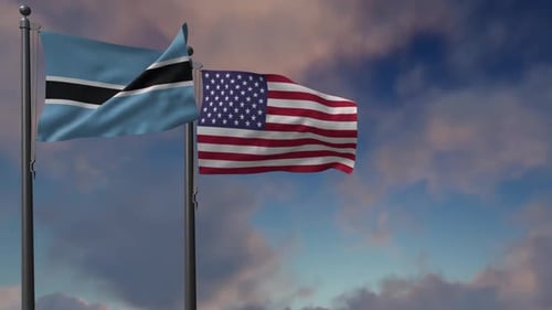 Flagge Botswanas weht zusammen mit der Nationalflagge der USA - 2K
