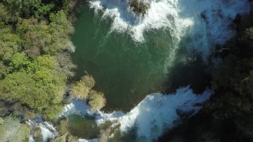 Aerial view of a waterfall and trees