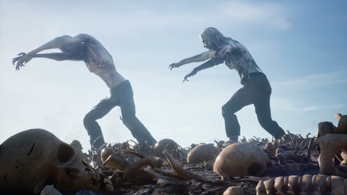 Horror Scene of Undead Zombies Rising From Skeletons