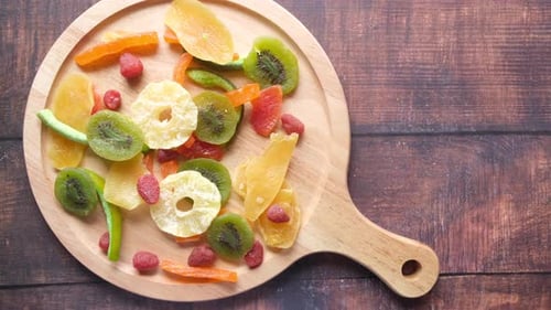 Assorted Dried Fruit on Wooden Board