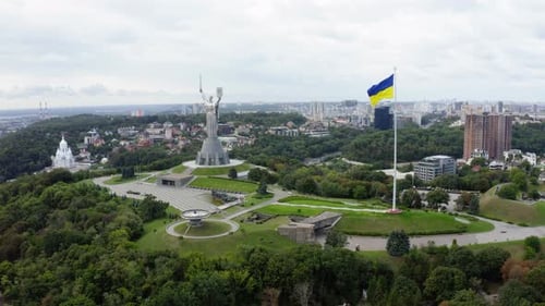 Drone Shot of Motherland Monument in Kyiv