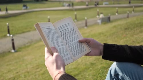 Halten Sie ein Buch im Park