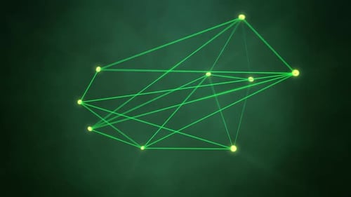 Abstract green glowing dots connected with the each other by the shiny lines.