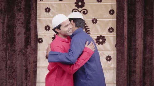 Indian men celebrating Eid