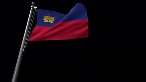 Liechtenstein Flag Waving in Realistic 3D on a Pole