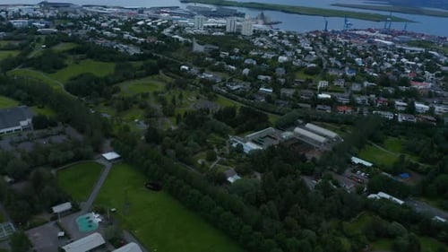 High Angle View of Reykjavik Neighborhood and Downtown