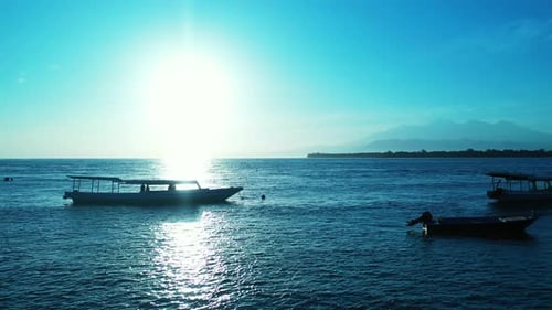 Beautiful Overhead Travel Shot of A Sunshine White Sandy Paradise Beach and Blue Ocean Background In
