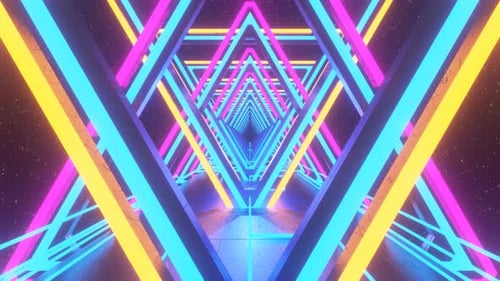 Flying Into Retro Style Tunnel Scifi Corridor