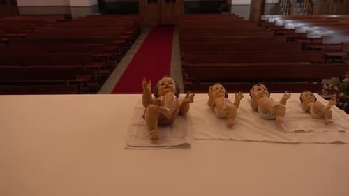 Jesus on Altar of Catholic Church. Christmas Time