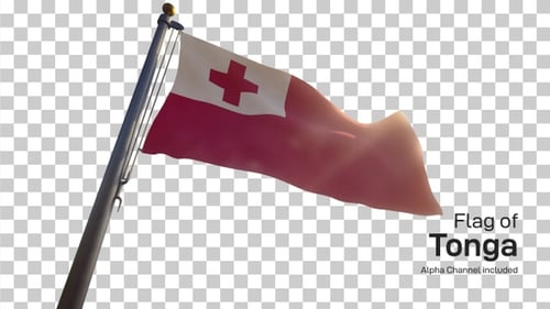 Tonga-Flagge auf einem Fahnenmast mit Alpha-Kanal
