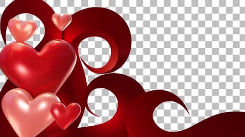 Animated Shiny Hearts Frame and Flowing Swirls Background