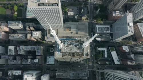 Busy Urban Financial District on Summer Day Top Down Aerial Chicago Buildings