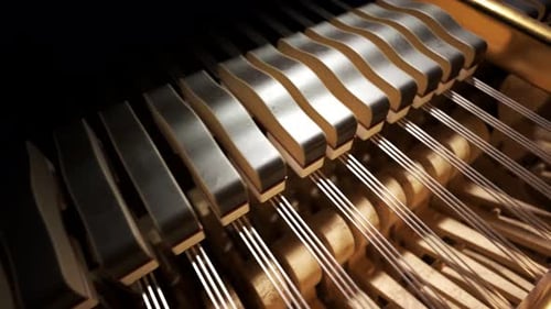 Piano Hammers Striking Strings Inside Grand Piano Animation