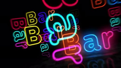 Bar neon symbol 3d flight between