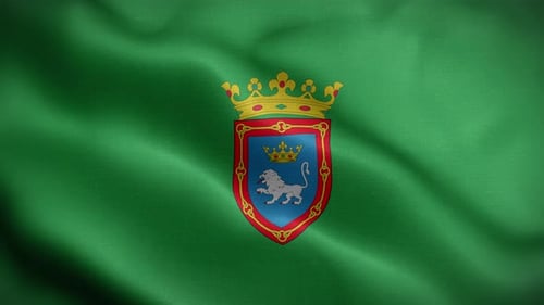 Waving Green Flag with Royal Crown and Lion Emblem