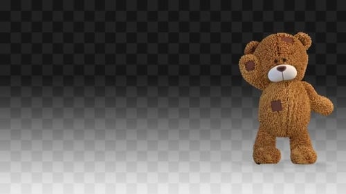 Animated 3D Teddy Bear Waving Alpha Channel